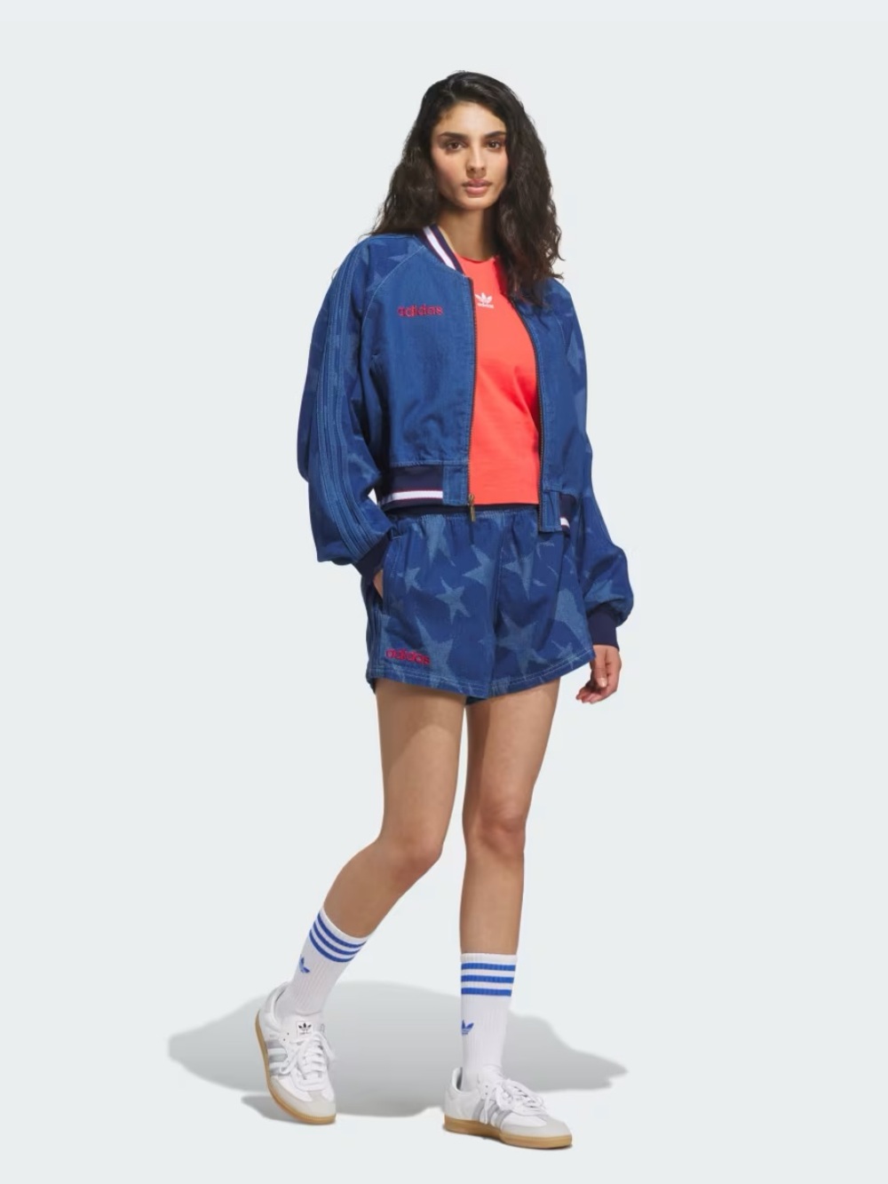 NWT Adidas Blue Star Print Bomber Jacket and Matching Shorts Size S